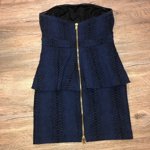 caribbean Queen Dark Blue Black Snake Print Cocktail Mini Dress Gold Zipper S - Picture 2 of 3